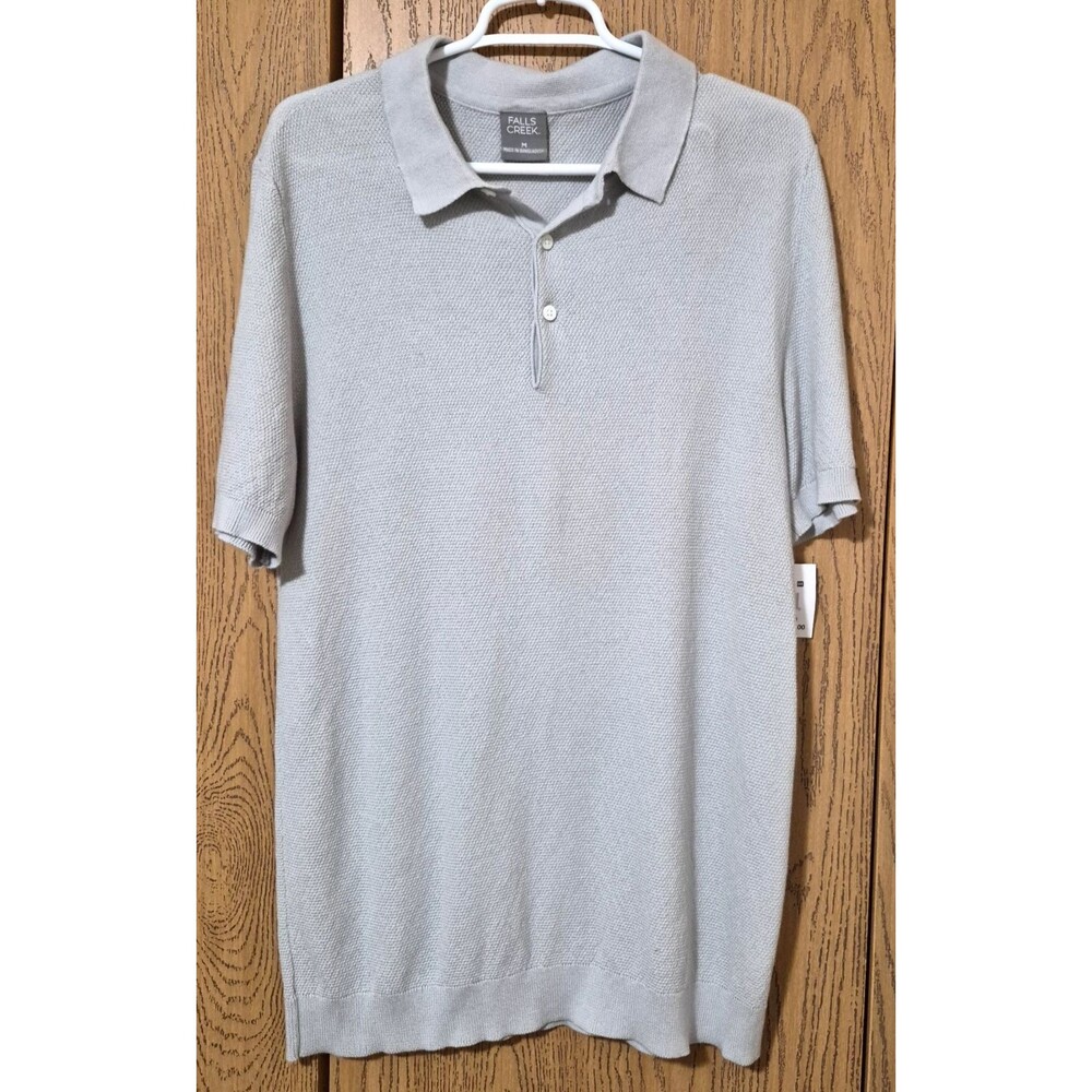 Falls Creek Men's Oatmeal Short Sleeve Stretchy Waffle Polo Shirt Size M NWT